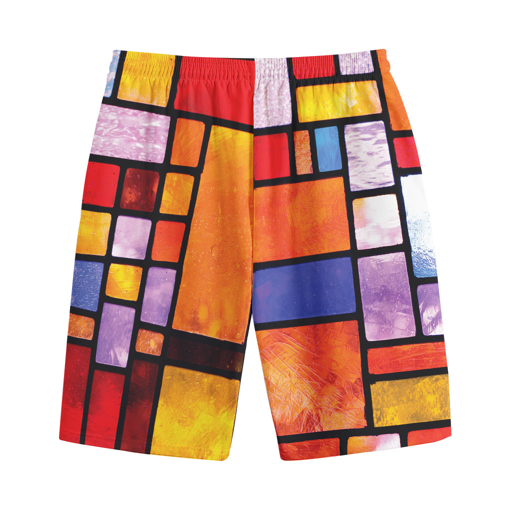 Colorful Stained Glass Mosaic Print Cotton Shorts