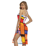 Colorful Stained Glass Mosaic Print Cross Back Cami Dress