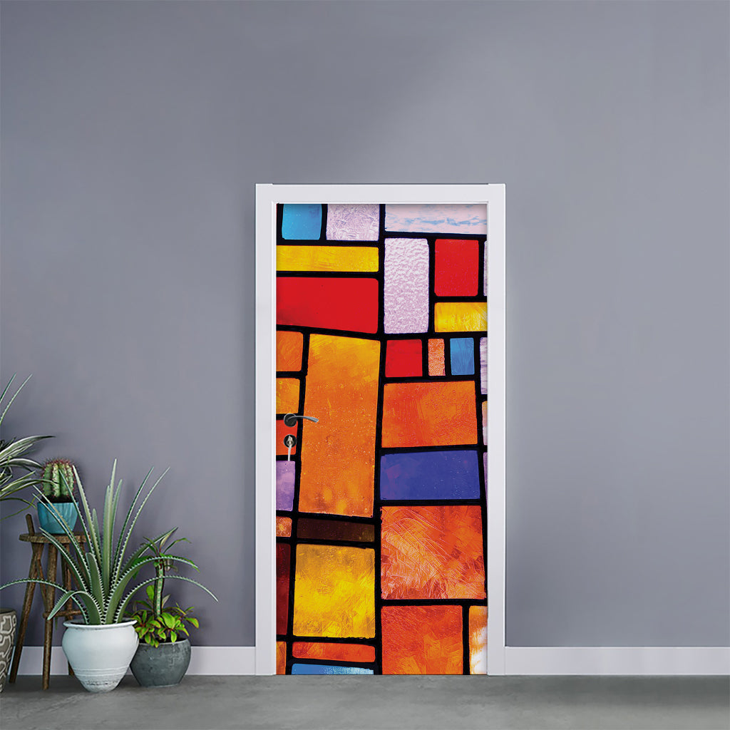 Colorful Stained Glass Mosaic Print Door Sticker