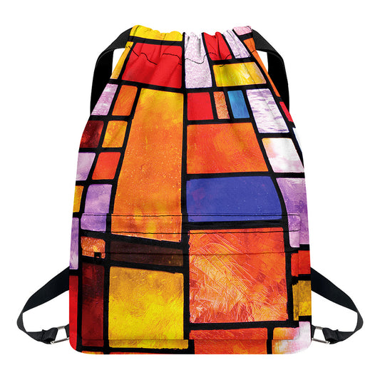 Colorful Stained Glass Mosaic Print Drawstring Backpack