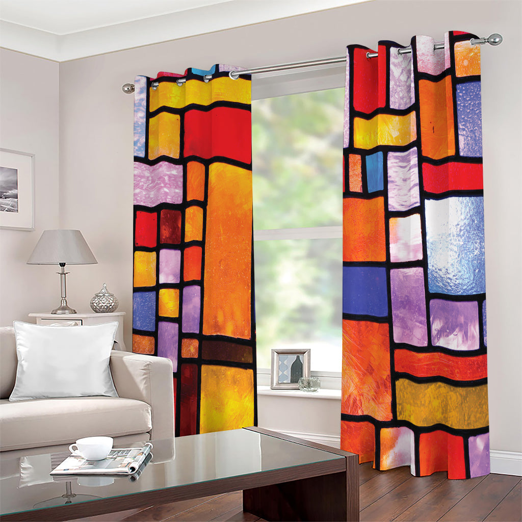 Colorful Stained Glass Mosaic Print Extra Wide Grommet Curtains