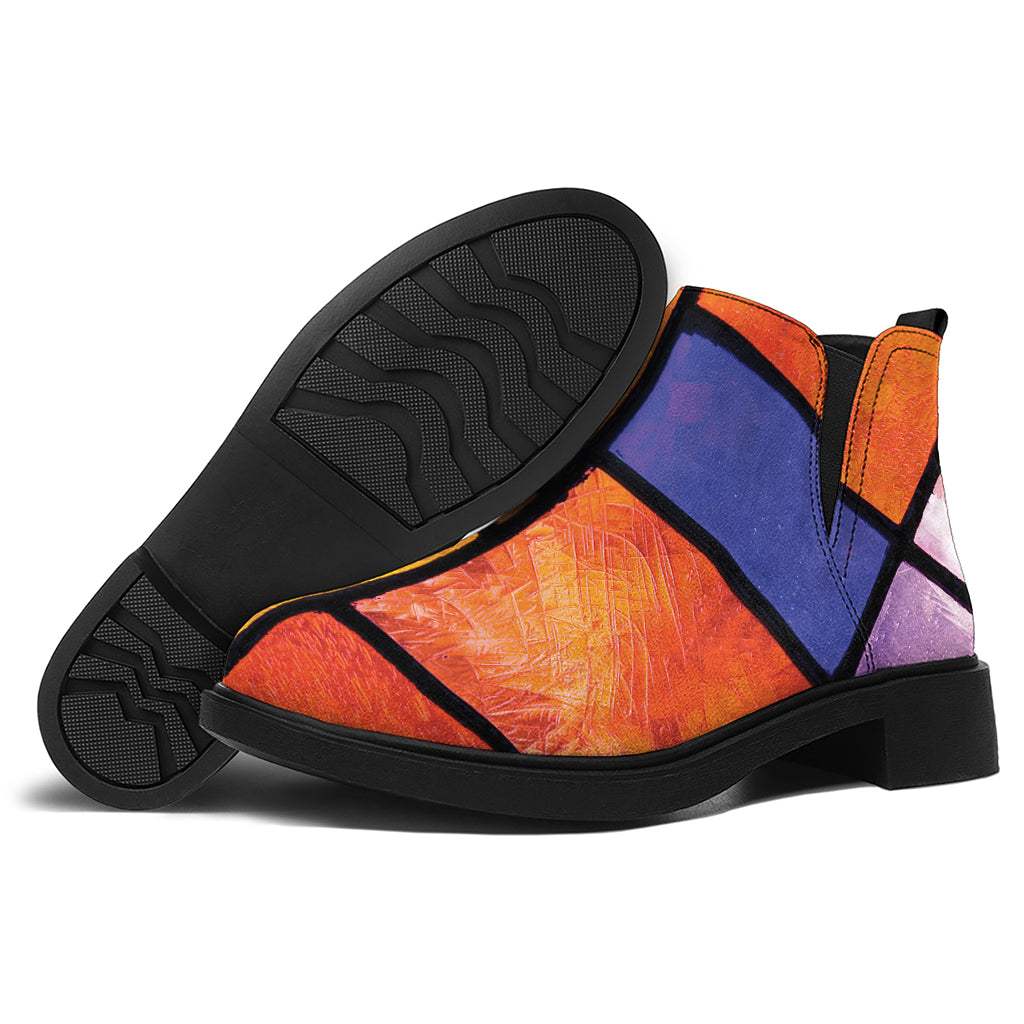 Colorful Stained Glass Mosaic Print Flat Ankle Boots