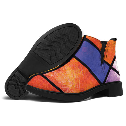 Colorful Stained Glass Mosaic Print Flat Ankle Boots