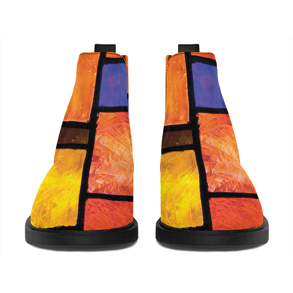 Colorful Stained Glass Mosaic Print Flat Ankle Boots
