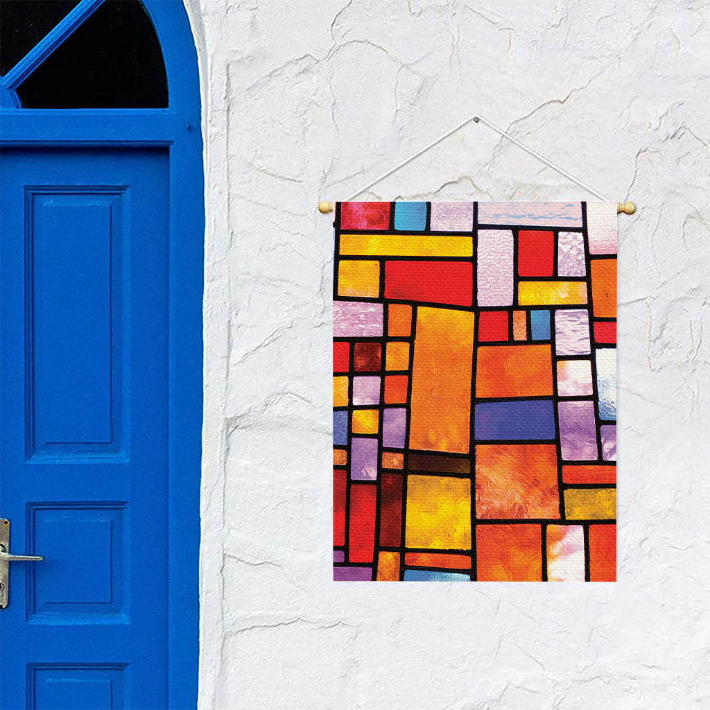 Colorful Stained Glass Mosaic Print Garden Flag