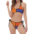 Colorful Stained Glass Mosaic Print Halter Scoop Tie Side Bikini