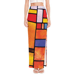 Colorful Stained Glass Mosaic Print High Slit Maxi Skirt