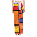 Colorful Stained Glass Mosaic Print High Slit Maxi Skirt