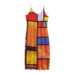 Colorful Stained Glass Mosaic Print Jersey Midi Cami Dress