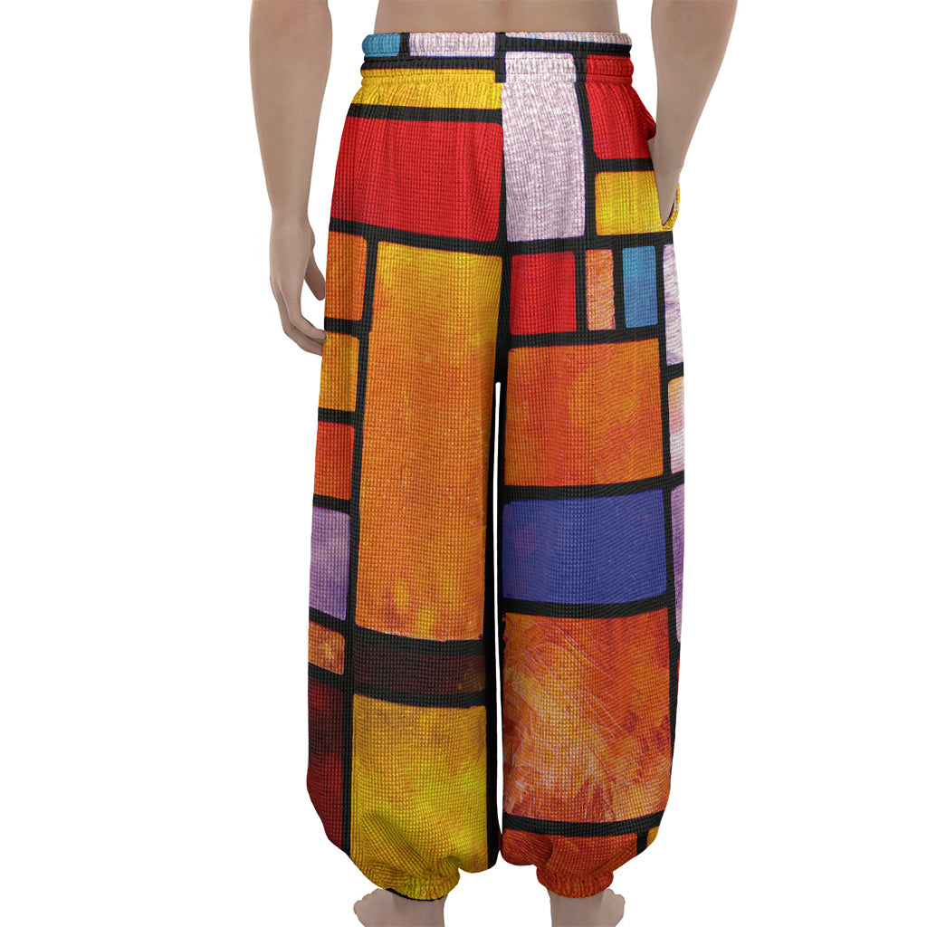 Colorful Stained Glass Mosaic Print Lantern Pants