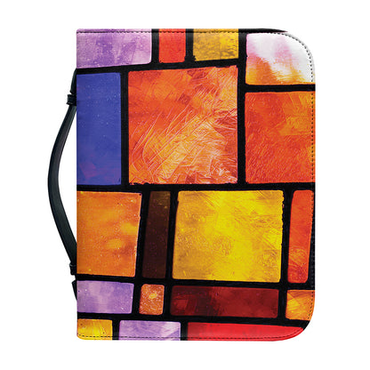 Colorful Stained Glass Mosaic Print Leather Bible Cover