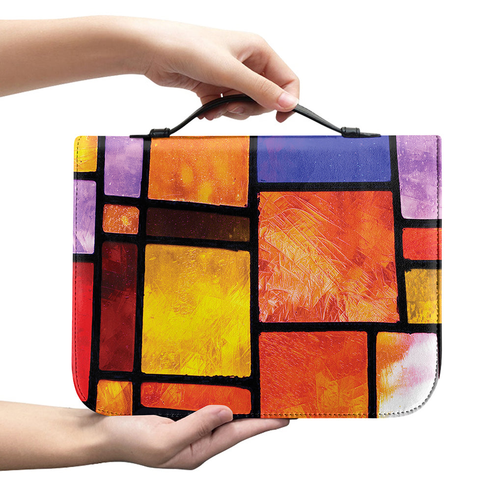 Colorful Stained Glass Mosaic Print Leather Bible Cover