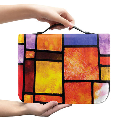 Colorful Stained Glass Mosaic Print Leather Bible Cover