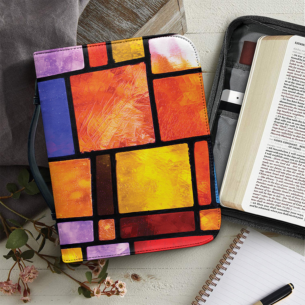Colorful Stained Glass Mosaic Print Leather Bible Cover