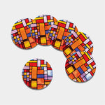 Colorful Stained Glass Mosaic Print Leather Coaster Set