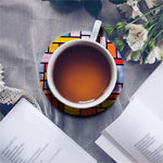 Colorful Stained Glass Mosaic Print Leather Coaster Set