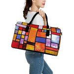 Colorful Stained Glass Mosaic Print Leather Duffle Bag