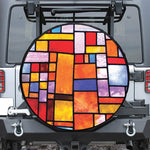 Colorful Stained Glass Mosaic Print Leather Spare Tire Cover