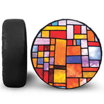 Colorful Stained Glass Mosaic Print Leather Spare Tire Cover