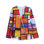 Colorful Stained Glass Mosaic Print Long Sleeve Short Coat