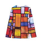 Colorful Stained Glass Mosaic Print Long Sleeve Short Coat