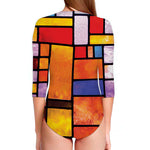 Colorful Stained Glass Mosaic Print Long Sleeve Swimsuit