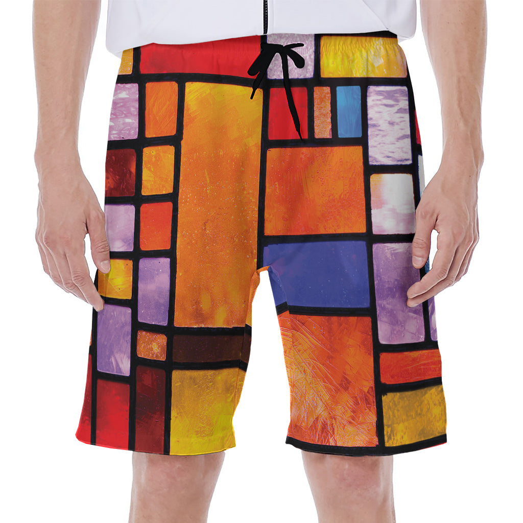 Colorful Stained Glass Mosaic Print Men's Beach Shorts