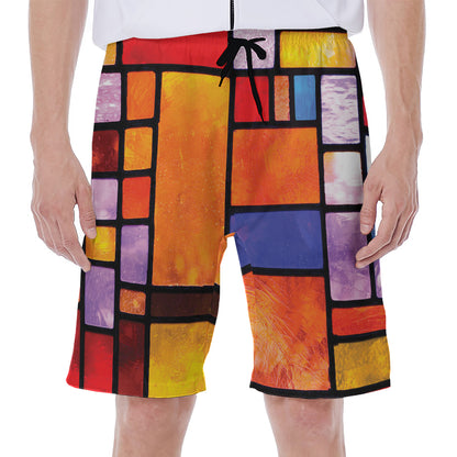 Colorful Stained Glass Mosaic Print Men's Beach Shorts