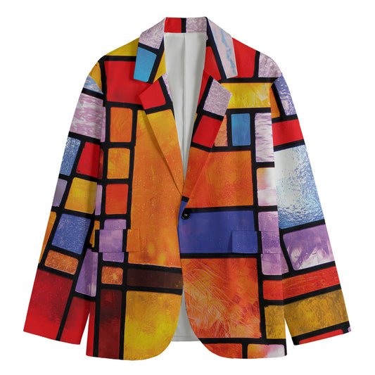 Colorful Stained Glass Mosaic Print Men's Blazer