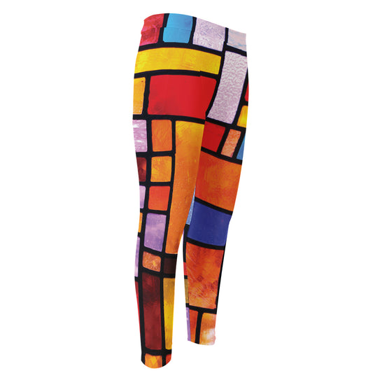 Colorful Stained Glass Mosaic Print Men's Compression Pants