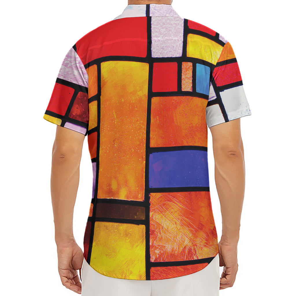 Colorful Stained Glass Mosaic Print Men's Deep V-Neck Shirt