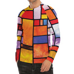 Colorful Stained Glass Mosaic Print Men's Long Sleeve Rash Guard