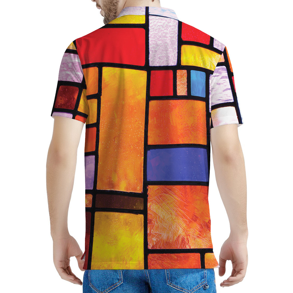 Colorful Stained Glass Mosaic Print Men's Polo Shirt