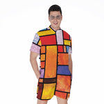 Colorful Stained Glass Mosaic Print Men's Rompers