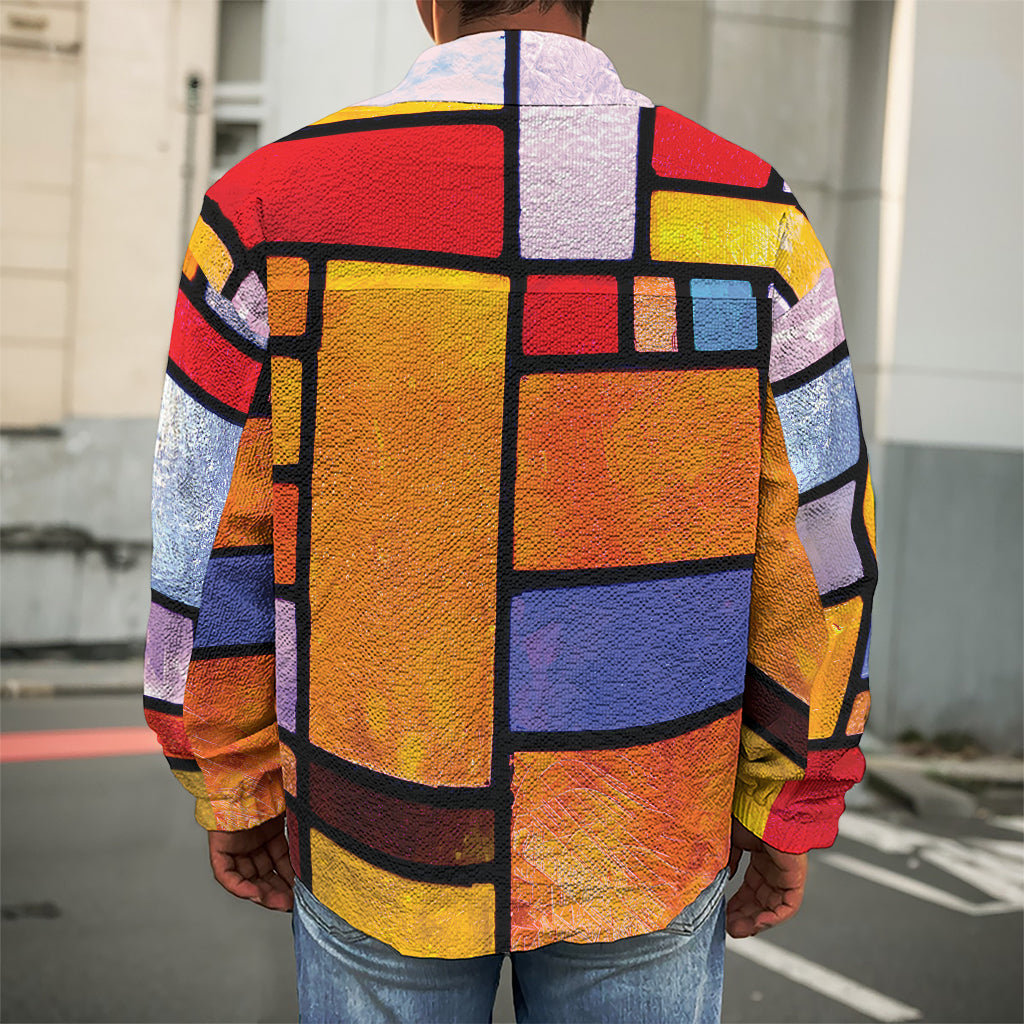 Colorful Stained Glass Mosaic Print Men's Shirt Jacket