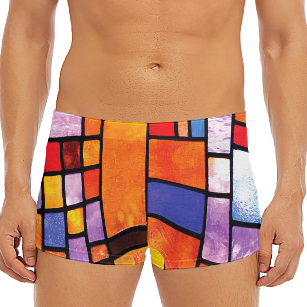 Colorful Stained Glass Mosaic Print Men's Short Boxer Briefs