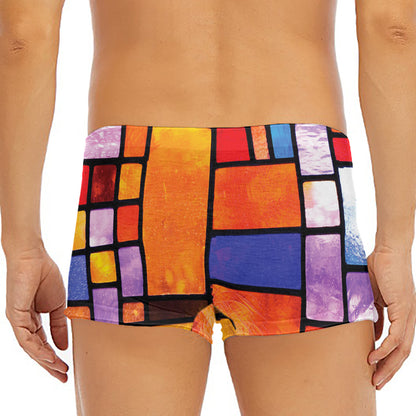 Colorful Stained Glass Mosaic Print Men's Short Boxer Briefs