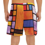 Colorful Stained Glass Mosaic Print Men's Split Running Shorts
