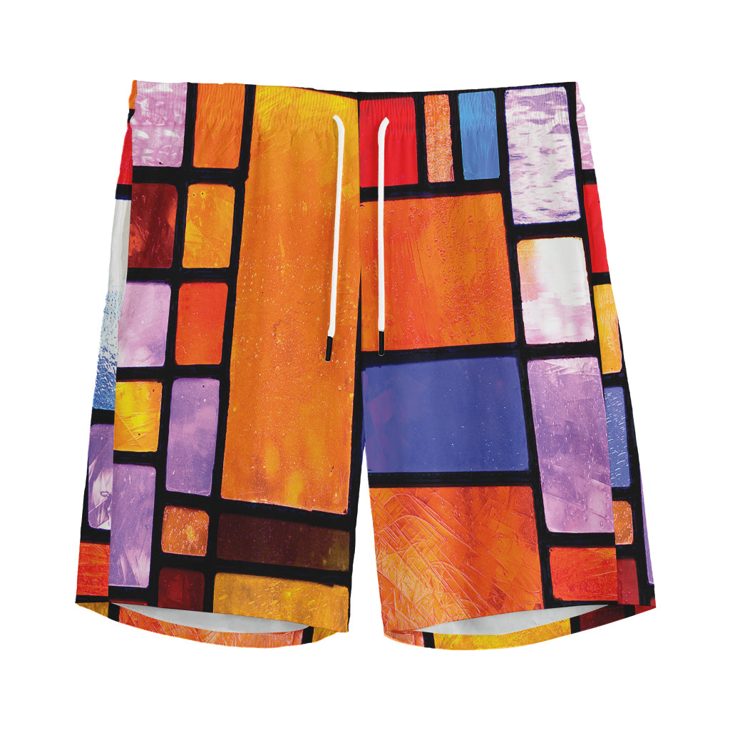 Colorful Stained Glass Mosaic Print Men's Sports Shorts