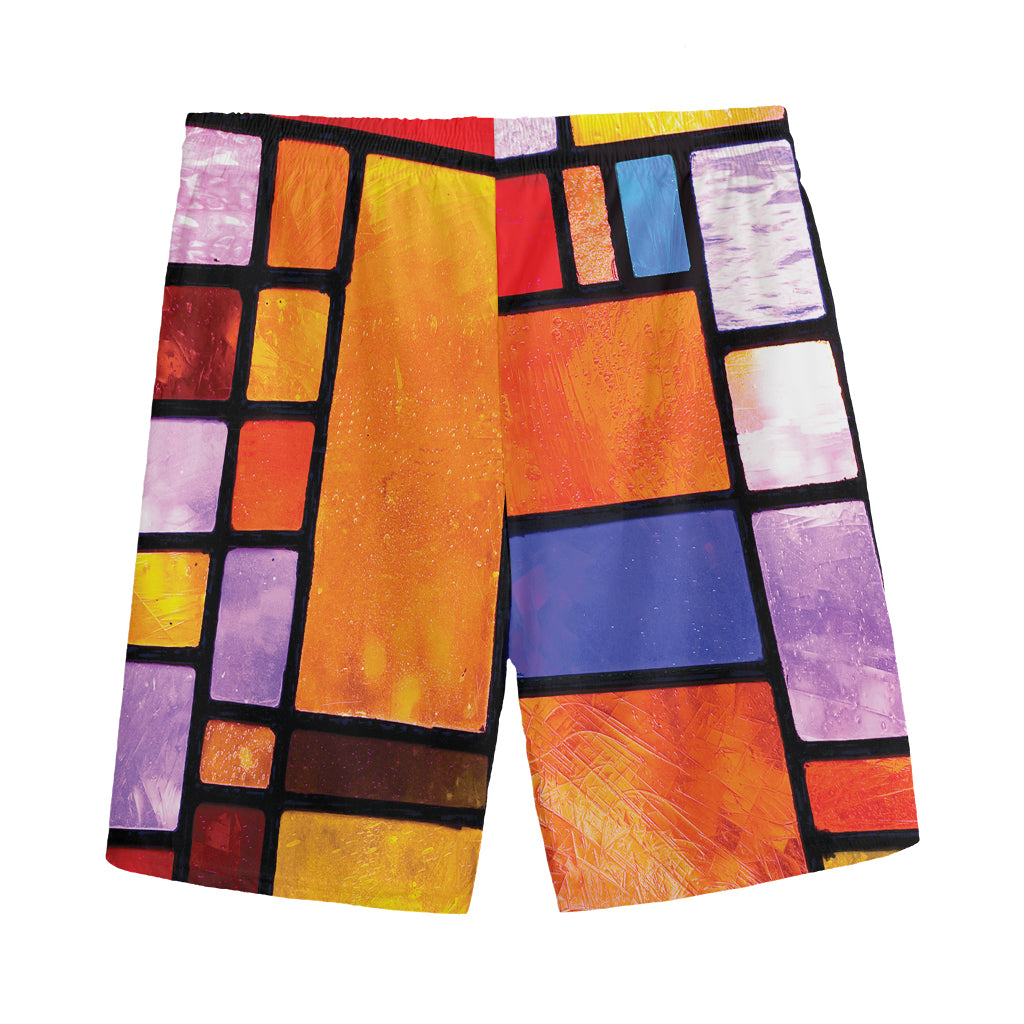 Colorful Stained Glass Mosaic Print Men's Sports Shorts