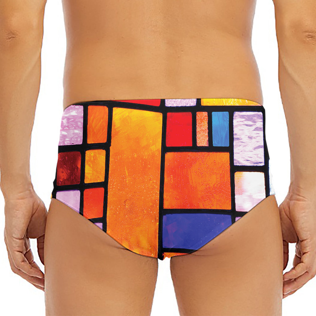 Colorful Stained Glass Mosaic Print Men's Triangle Swim Briefs