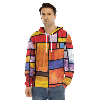 Colorful Stained Glass Mosaic Print Men's Velvet Pullover Hoodie