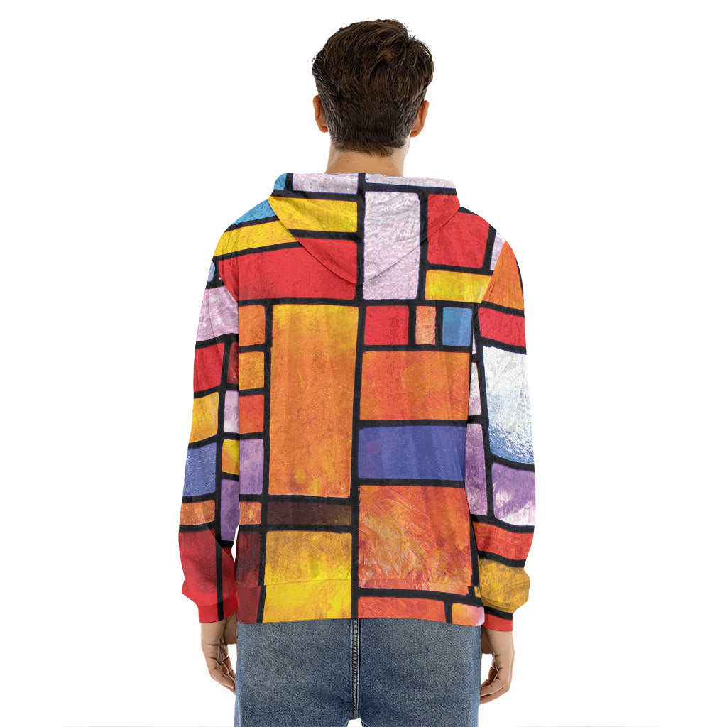 Colorful Stained Glass Mosaic Print Men's Velvet Pullover Hoodie