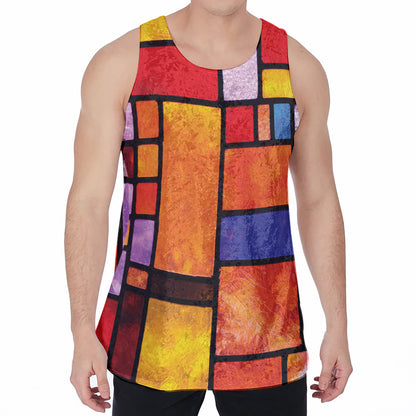 Colorful Stained Glass Mosaic Print Men's Velvet Tank Top