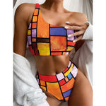 Colorful Stained Glass Mosaic Print One Shoulder Bikini Top