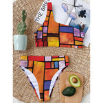 Colorful Stained Glass Mosaic Print One Shoulder Bikini Top
