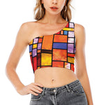 Colorful Stained Glass Mosaic Print One Shoulder Crop Top
