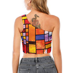 Colorful Stained Glass Mosaic Print One Shoulder Crop Top