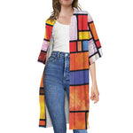 Colorful Stained Glass Mosaic Print Open Front Beach Cover Up