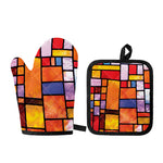Colorful Stained Glass Mosaic Print Oven Mitt And Pot Holder Set